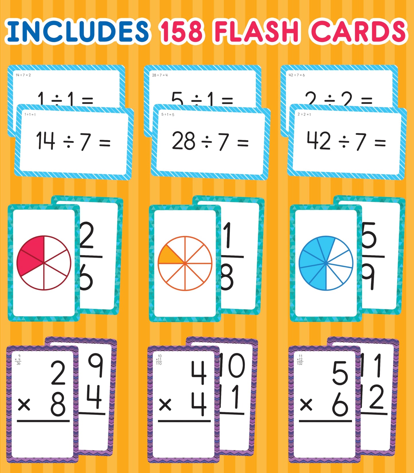 Carson Dellosa Math Flash Cards Set – Division, Fractions & Multiplication, 3rd Grade Learning Games for Kids Ages 8-12