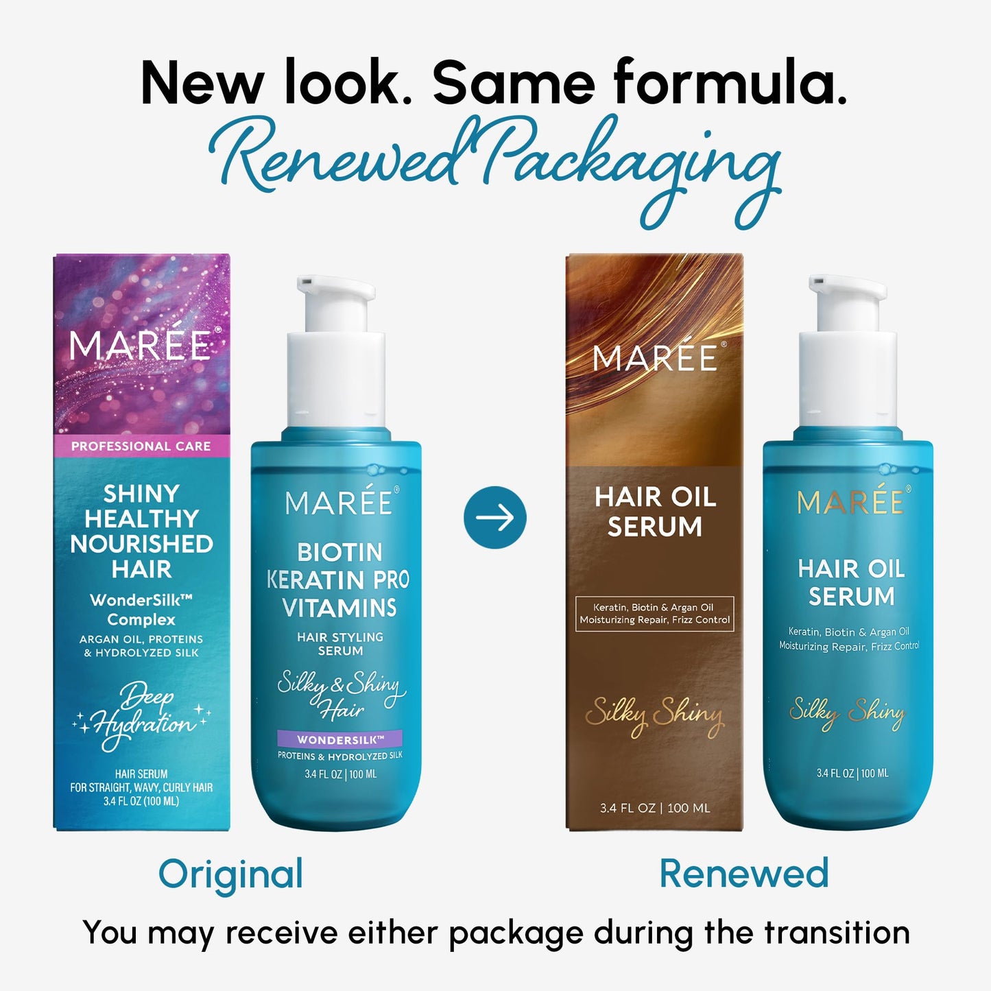 MAREE Hair Oil for Frizzy Hair with Argan Oil, Keratin & Biotin 3 PACK - Hair Serum for Dry and Curly Hair Gloss - Frizz Control Hair Care Products Beauty and Personal Care MAREE