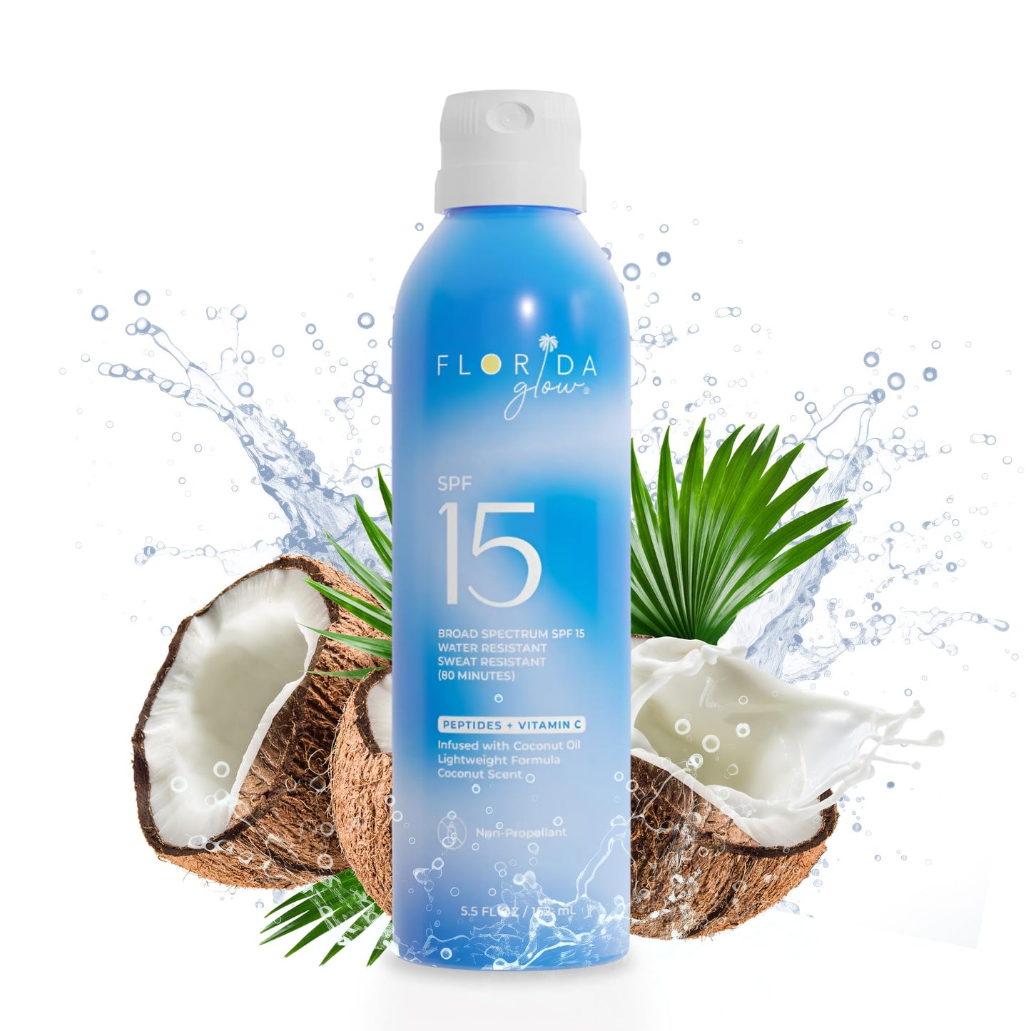 Florida Glow SPF 15 Sunscreen Spray - Hawaii 104 Reef Act & Florida Keys Compliant, Broad Spectrum, Water Resistant - Sun screen protector for face