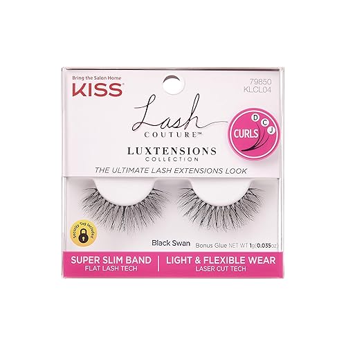 KISS Lash Couture LuXtensions Collection False Eyelashes, Flat Lash Technology, Super Slim Lash Band, Real Lash Extension Fibers, Reusable, Style