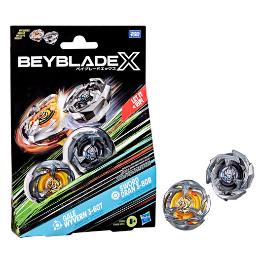 Beyblade X Gale Wyvern 3-60T & Sword Dran 3-80B Dual Pack Set with 2 Right-Spinning Tops; Battle Tops; Games/Toys for Boys & Girls 8+