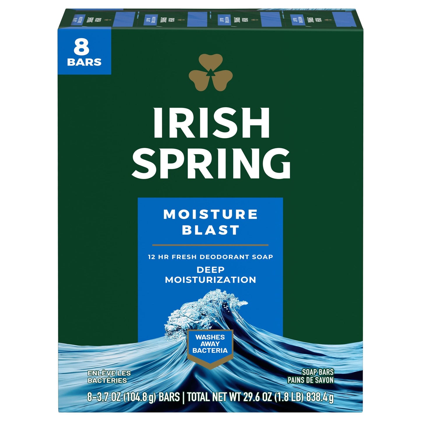 Irish Spring Moisture Blast Bar Soap, 3.75oz 8 Count