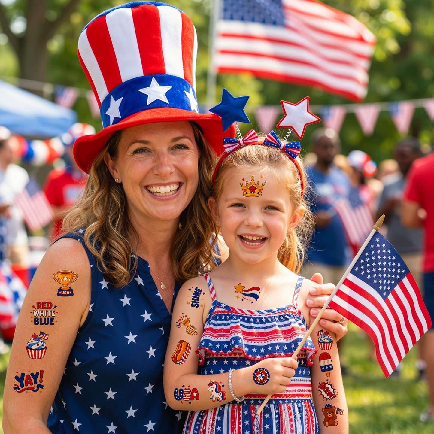 JCFIRE 4th of July Temporary Tattoos for Kids Adults, Cute Independence Day Fake Tattoos Stickers, Fourth of July Red White and Blue 4th of July Beauty and Personal Care JCFIRE