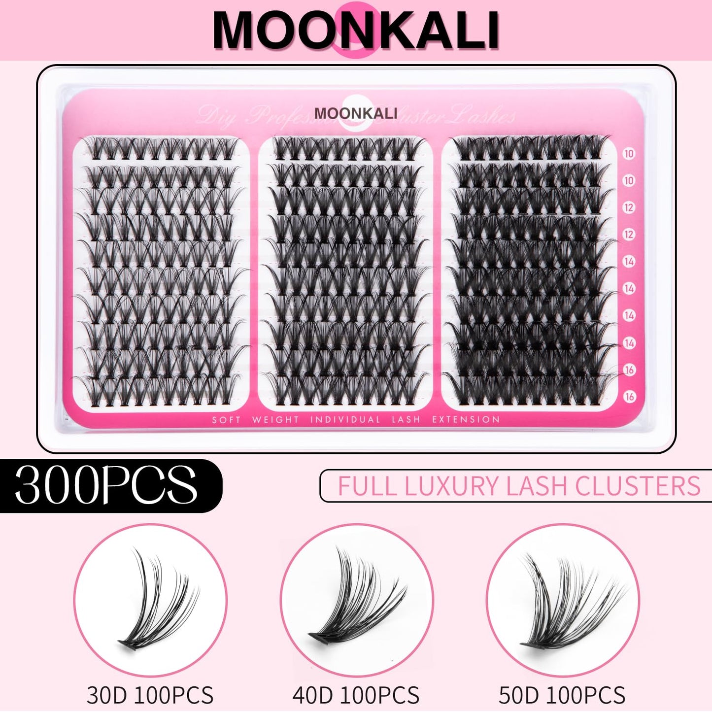 MOONKALI Lash Clusters 30D 40D 50D Mix Individual Lashes Clusters Luxury Versatile 3D Full Eyelash Clusters 10-16MM Cluster Eyelash Extensions Beauty and Personal Care MOONKALI