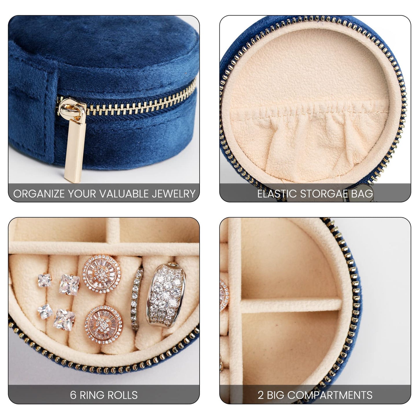 SoleGood Plush Velvet Small Jewelry Box Necklace Ring Storage Organizer Mini Jewelry case Jewelry Travel Organizer for Women Girls (Ocean Blue)