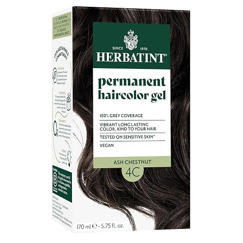 Herbatint Permanent Hair Dye For Women - 4C Ash Chestnut - For Up To 100% Gray Coverage of Resistant Gray Hair - Ammonia-Free, Alcohol-Free & Vegan