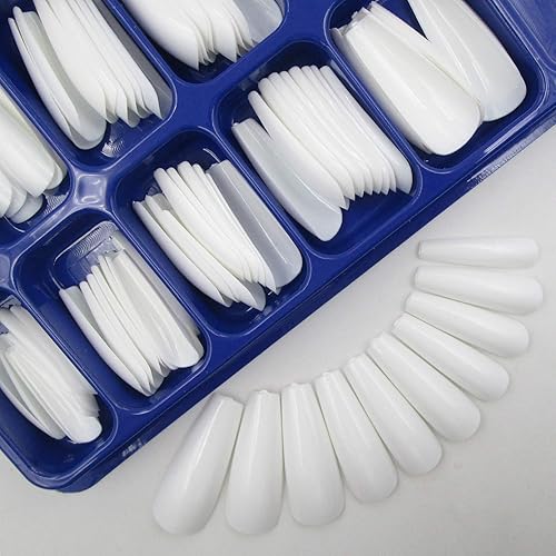 100pc White Press on Nails Medium Coffin Fake Nails, Medium Press-on Nail Coffin Acrylic Nails Press ons Nail White False Nail Glossy Ballerina