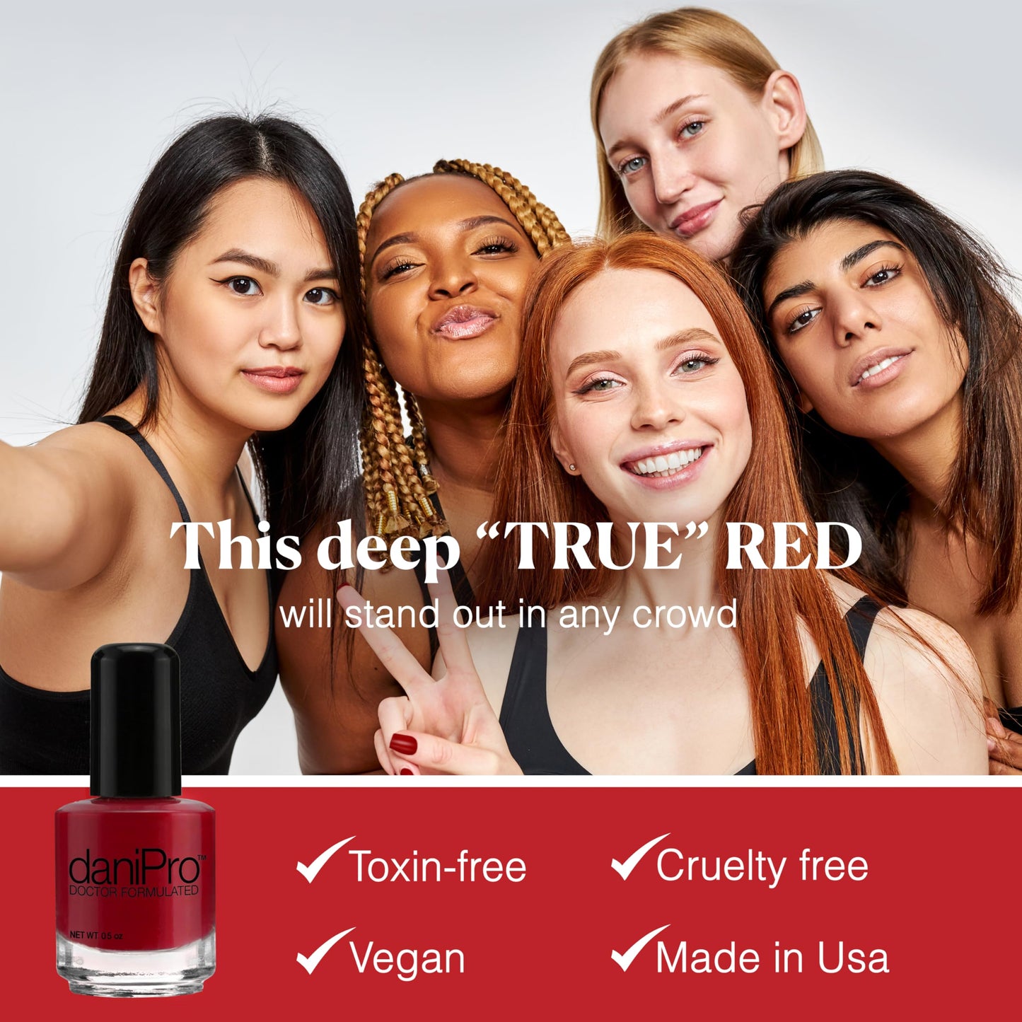 daniPro Doctor Formulated Nail Polish Always Be True - Deep Red Fingernail Polish & Toenail Polish, 0.5 oz with Undecylenic Acid, Biotin & Vitamins