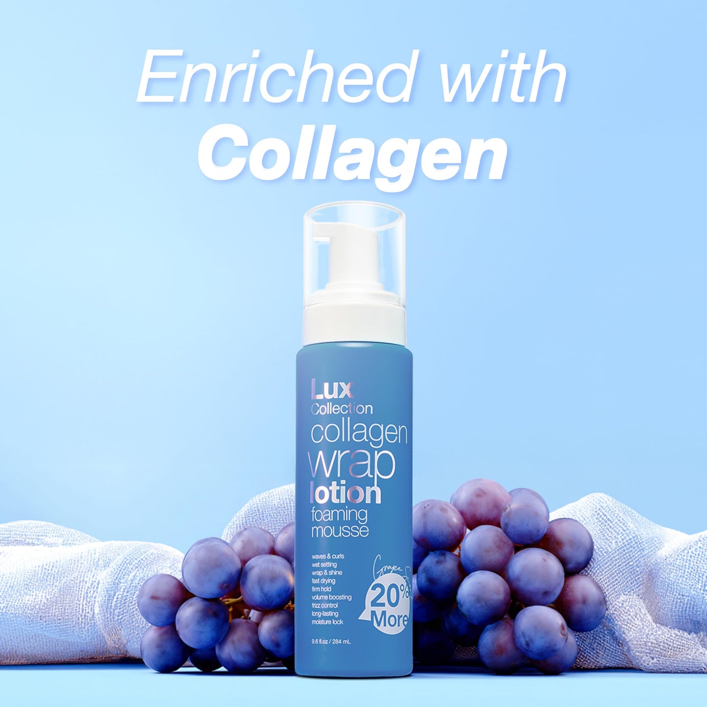 Lux Collection Wrapping Foam Lotion Wave Curl Wet Setting Styling Hair Foaming Mousse 9.6 fl.oz / 284mL Collagen