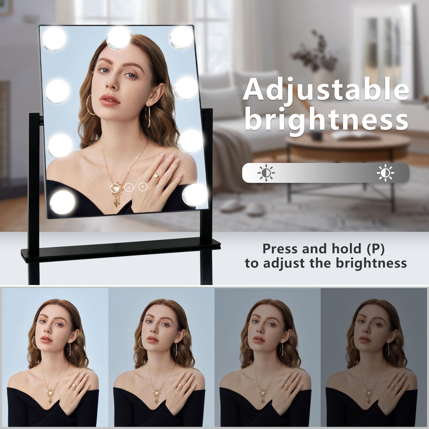 Kotdning Vanity Mirror with Lights,Lighted Vanity Mirror with 9 Dimmable Bulbs for Dressing Room & Bedroom,3 Color Lighting,Modes Detachable 10x Beauty and Personal Care Kotdning