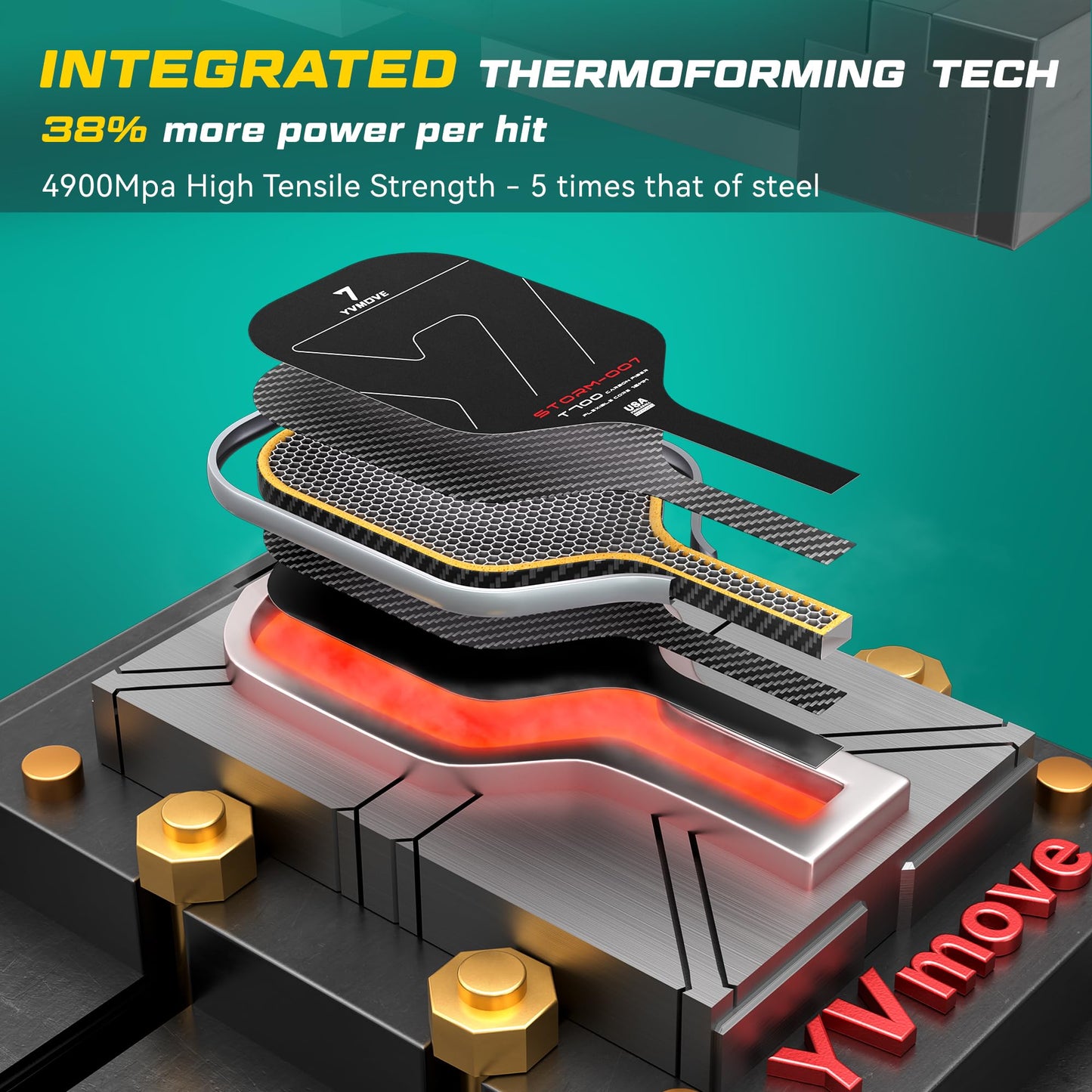 YVmove Pickleball Paddle with T700 Raw Carbon Fiber Surface & 16mm STR-Core Power Polymer Core, Premium Pickle Ball Racket Designed for Ultimate Spin…