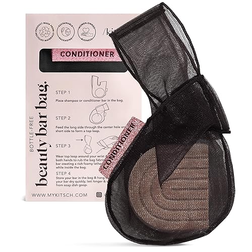 Kitsch Bar Soap Saver Bag - Patented Mesh Bag Soap Holder for Shampoo and Conditioner Bars - Extends Use & Prevents Soggy Mess - Recycled Mesh Beauty