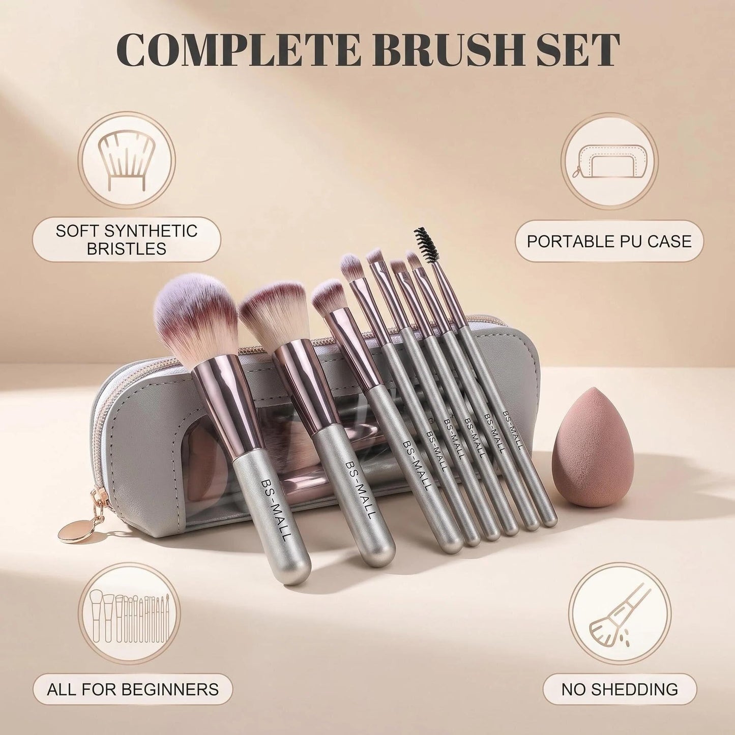 Travel Makeup Brush Set BS-MALL14 PCS Professional Makeup Brushes with Case & Sponge for Foundation, Concealer, Powder, Blush & Eyeshadow, Soft Beauty and Personal Care BS-MALL