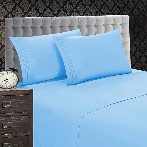 Elegant Comfort 1500 Premier Wrinkle & Fade Resistant 4 pc Sheet Set, Deep Pocket Up to 18" and Colors, King Aqua