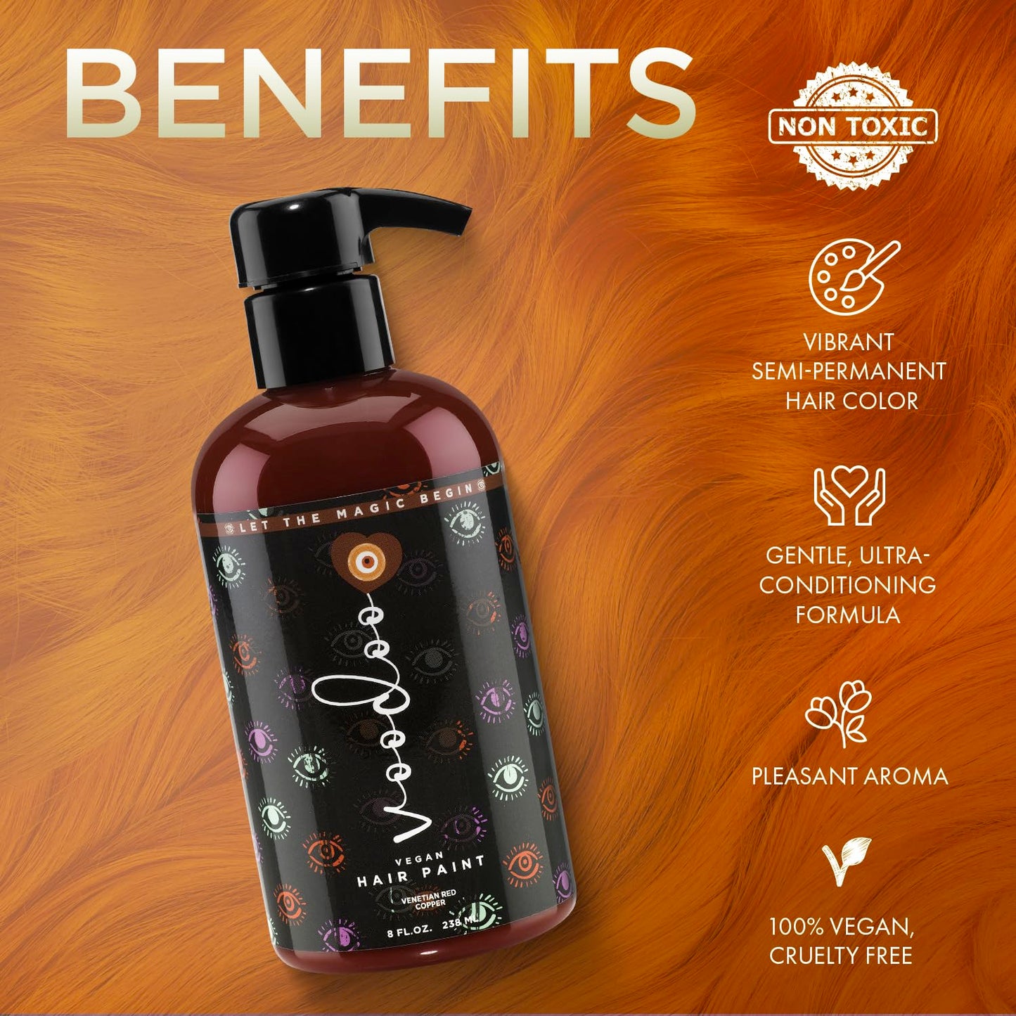 MOEHAIR Semi-Permanent Hair Color | Cowboy Copper Hair Dye 8 Oz | No Ammonia, Sulfate or Paraben | Vegan & Cruelty-Free | Voodoo Venetian Red Copper