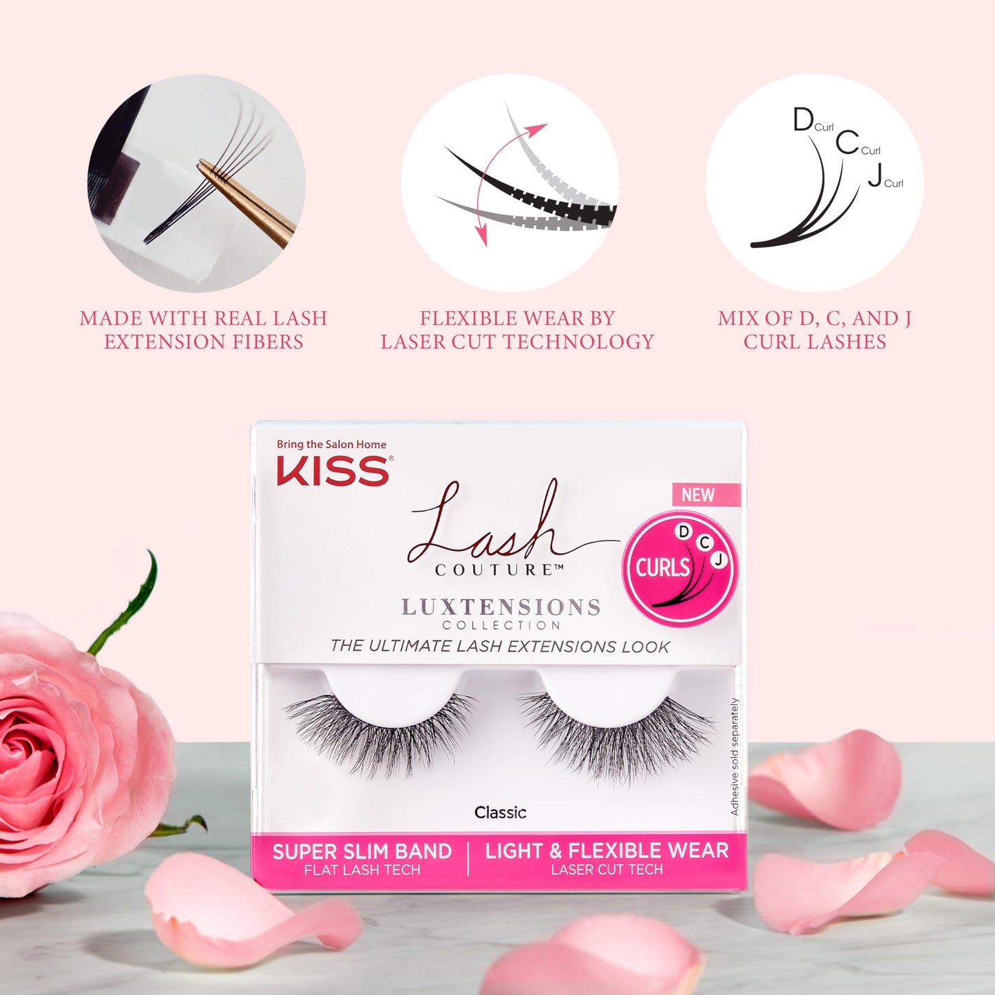 KISS Lash Couture LuXtensions Collection False Eyelashes, Flat Lash Technology, Super Slim Lash Band, Real Lash Extension Fibers, Reusable, Contact