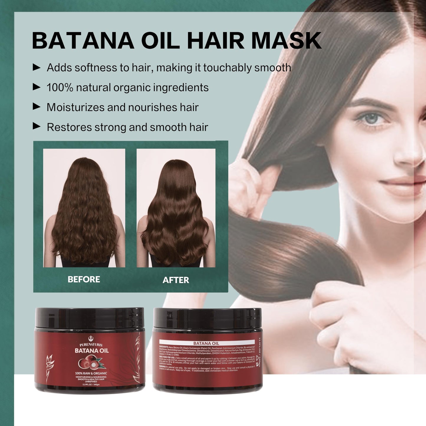 100% Natural Raw Organic Batana Oil Sulfate-Free Complete Hair Growth , Anti-Hair Loss & Repair System Kit - Shampoo, Conditioner, Hair Mask