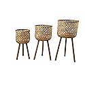 Creative Co-Op Round Bamboo Floor Baskets with Wood Legs (Set of 3 Sizes)