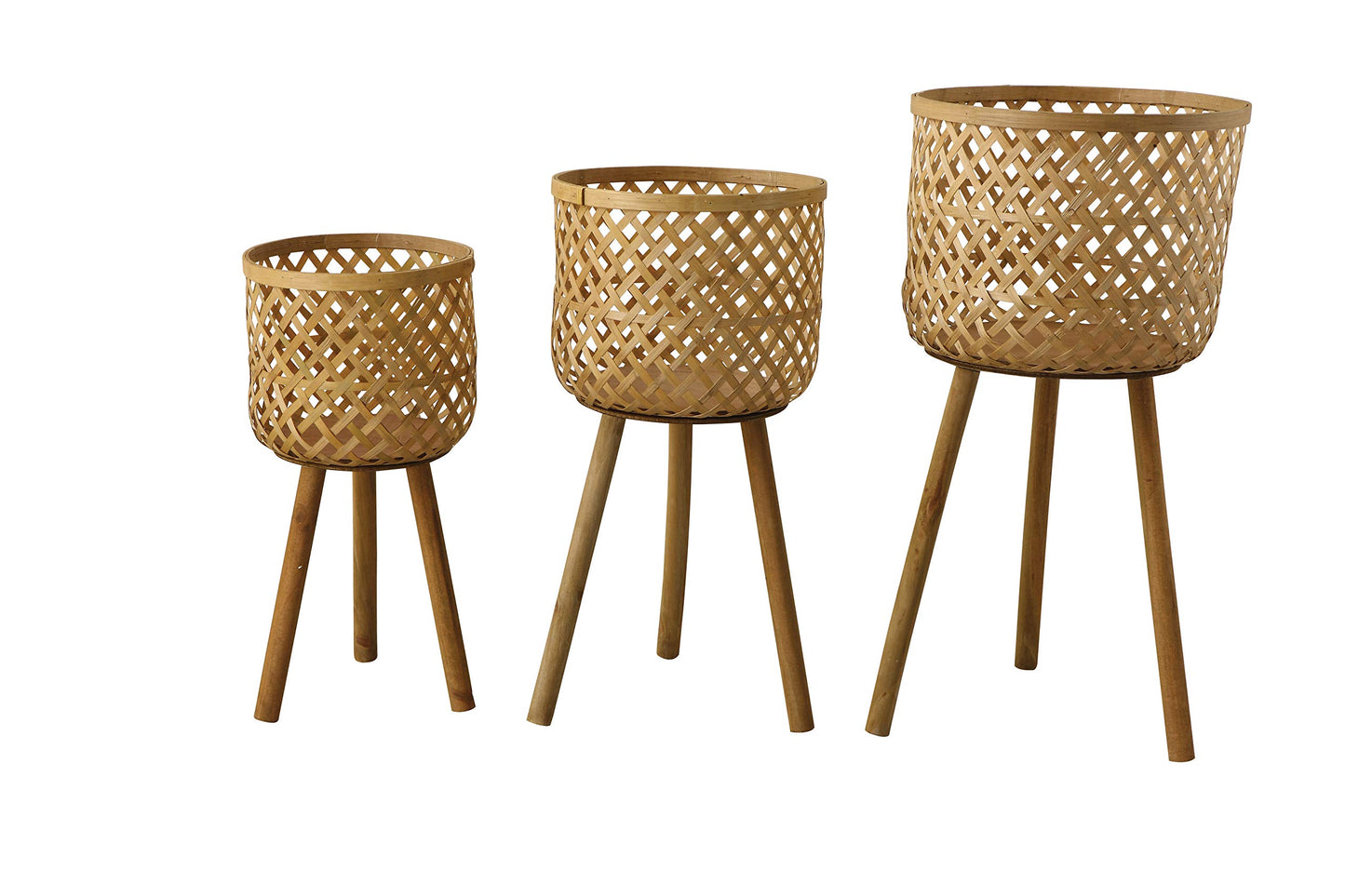 Creative Co-Op Round Bamboo Floor Baskets with Wood Legs (Set of 3 Sizes)