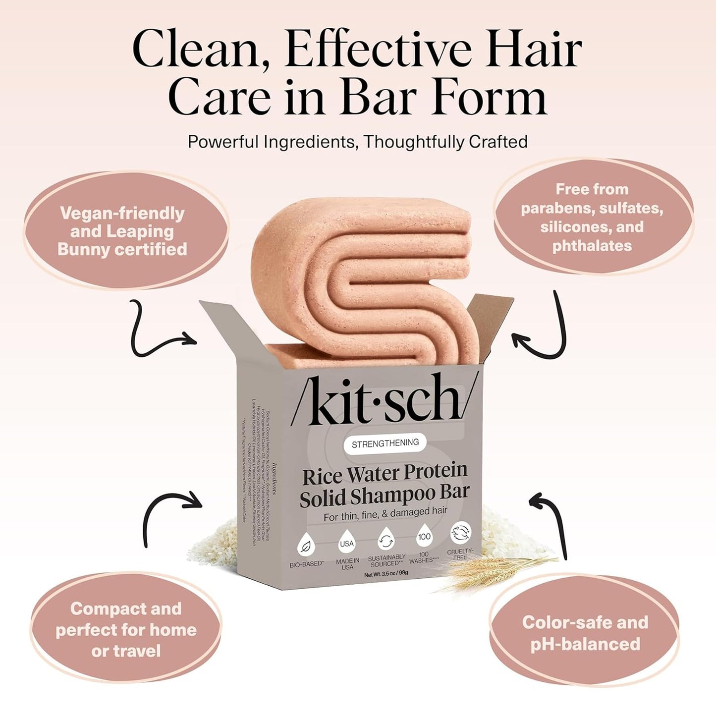 Kitsch Rice Water Shampoo Bar Soap for Hair Growth - Made in USA, 3.5 oz Beauty and Personal Care Kitsch