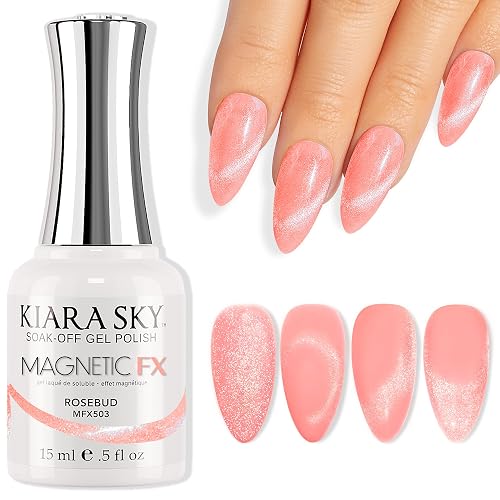 KIARA SKY Cat Eye Gel Nail Polish 15ml | Rose Gold Pink Magnetic FX Cat Eye Gel Polish Soak Off | UV LED Nail Lamp Gel | Metallic Velvet Cat Eye Gel Beauty & Personal Care KIARA SKY