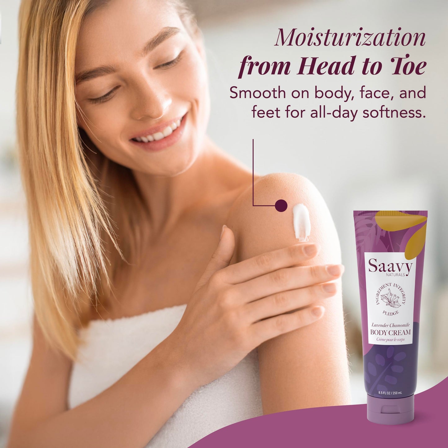 Saavy Naturals Deeply Hydrating Body Cream for Dry Skin - Nourishing Shea Butter, Plant-Based & Sustainably Sourced - Lavender Chamomile - 8.5 fl oz
