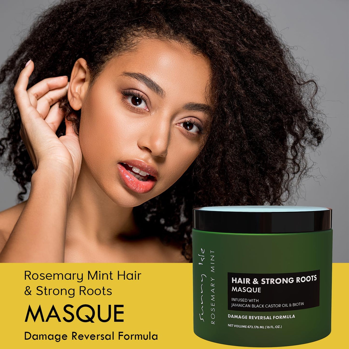 Sunny Isle Rosemary Mint Hair and Strong Roots Masque 16oz | Infused with Biotin and Jamaican Black Castor Oil | Double Growth Formula