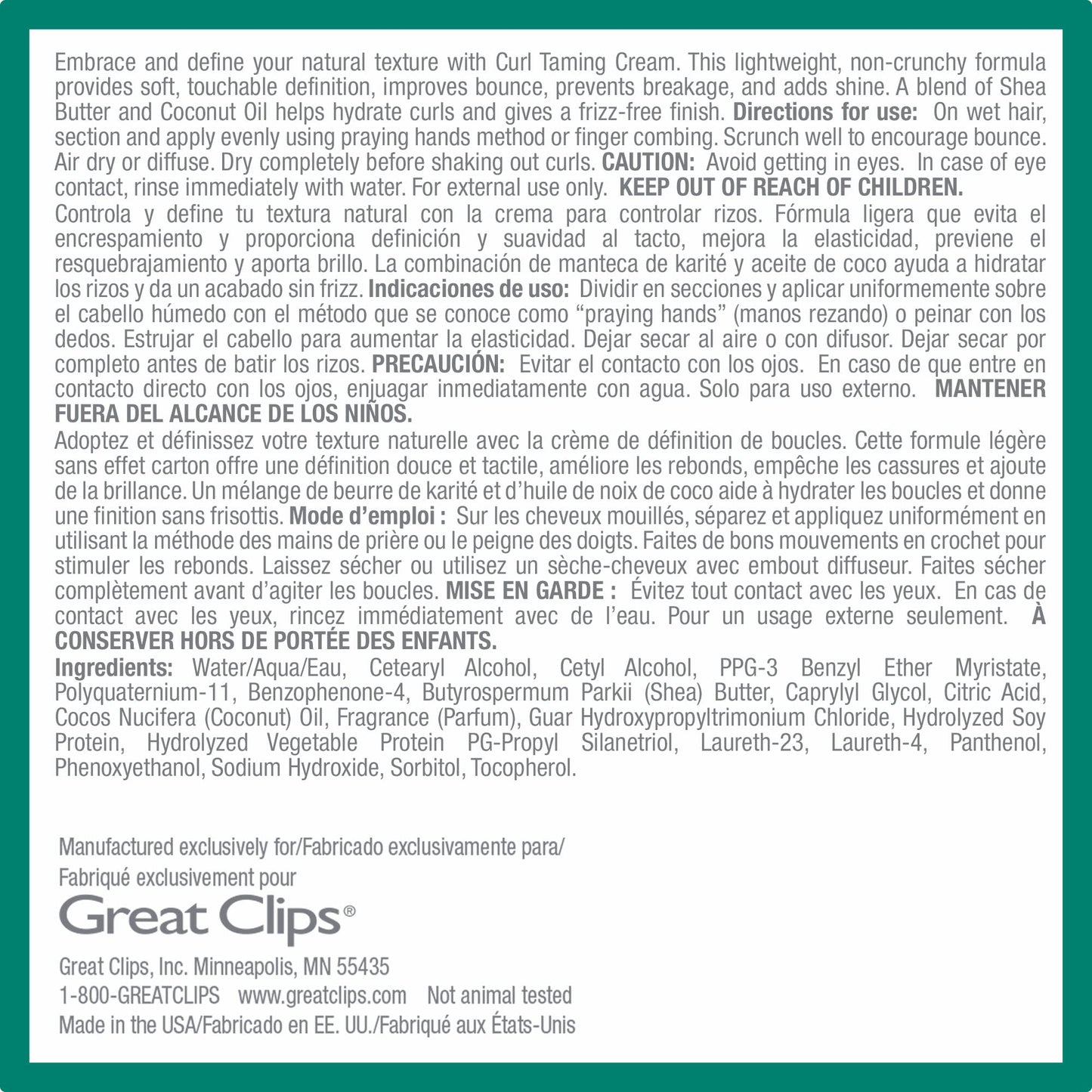 GREAT CLIPS Solutions Curl Taming Cream, 6oz | Enhance & Define Curls | For a Tame and Polished Look