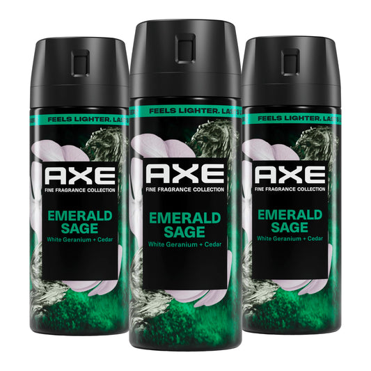 AXE Fine Fragrance Collection Body Spray 3 Count Emerald Sage 72 Hour Freshness Aluminum Free 2.9 oz Beauty and Personal Care AXE