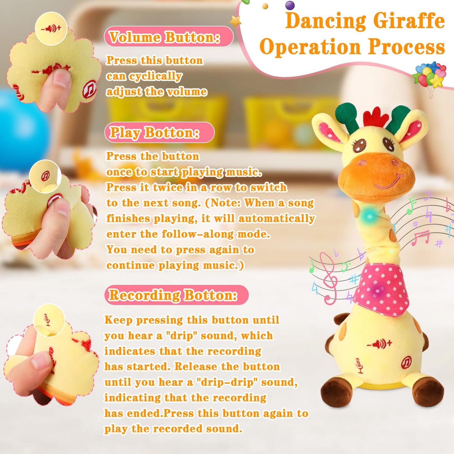 LLUKEME Dancing Talking Giraffe Toy, Stuffed Animal Baby Toy Repeating What You Say, Glowing Musical Giraffe with 10 Children's Songs Gifts for…