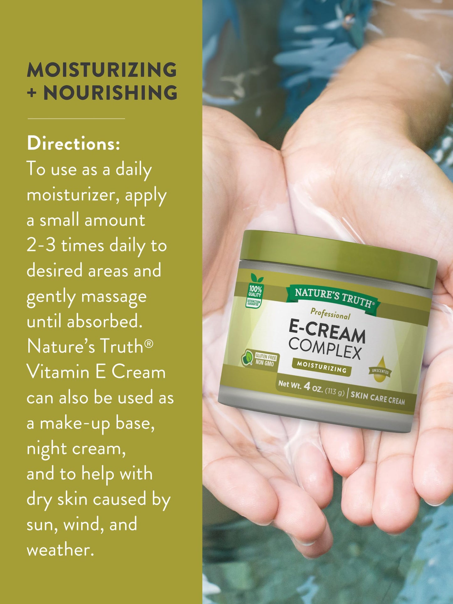 Nature's Truth Vitamin E Cream Complex | with Vitamin A & D | 4 oz | Moisturizing Skin Care Cream