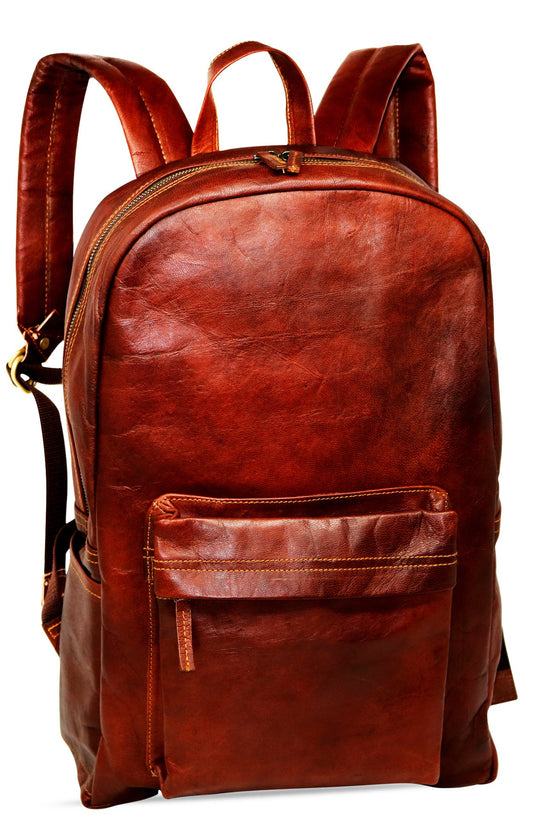 jaald 18" Brown Leather Backpack Vintage Rucksack Laptop Bag Water Resistant Casual Daypack College Bookbag Comfortable Lightweight Travel Backpack Hiking/Picnic Bag for Men