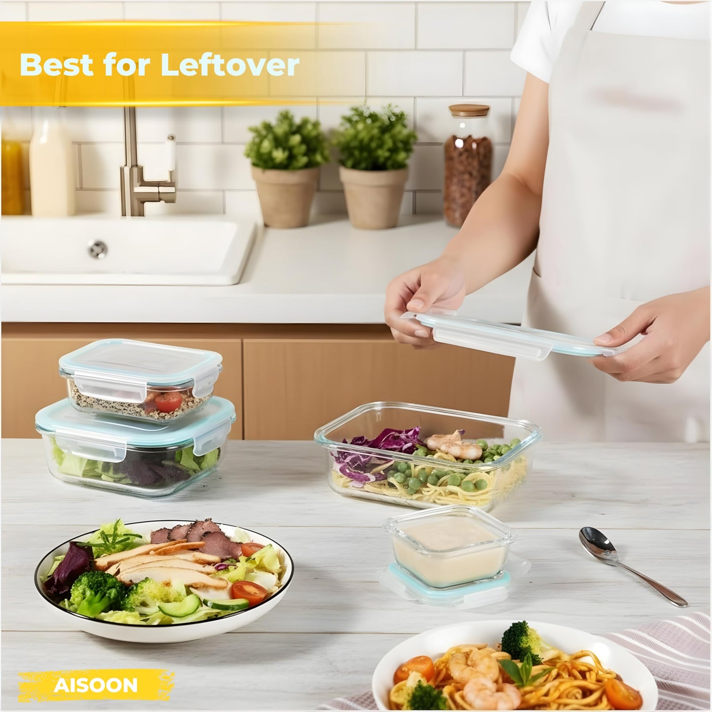 AISOON 50 Pcs 85oz Large Food Storage Sets with Lids, Airtight Kitchen Pantry Containers, Leakproof & BPA-Free Meal Prep Containers, Freezer…