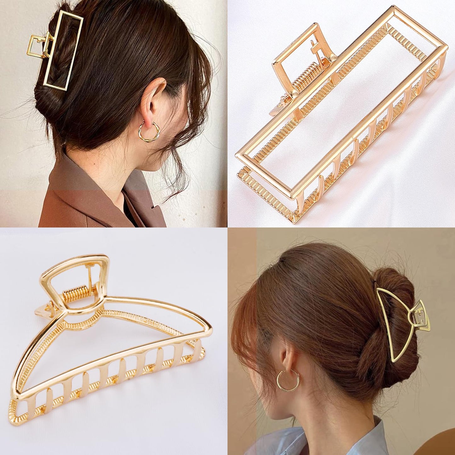 Mehayi 3 PCS Large Gold Metal Hair Claw Clips for Women Girls, Cute Alloy Big Hair Clamps Strong Hold for Thick Thin Hair, Fashion Hair Accessories