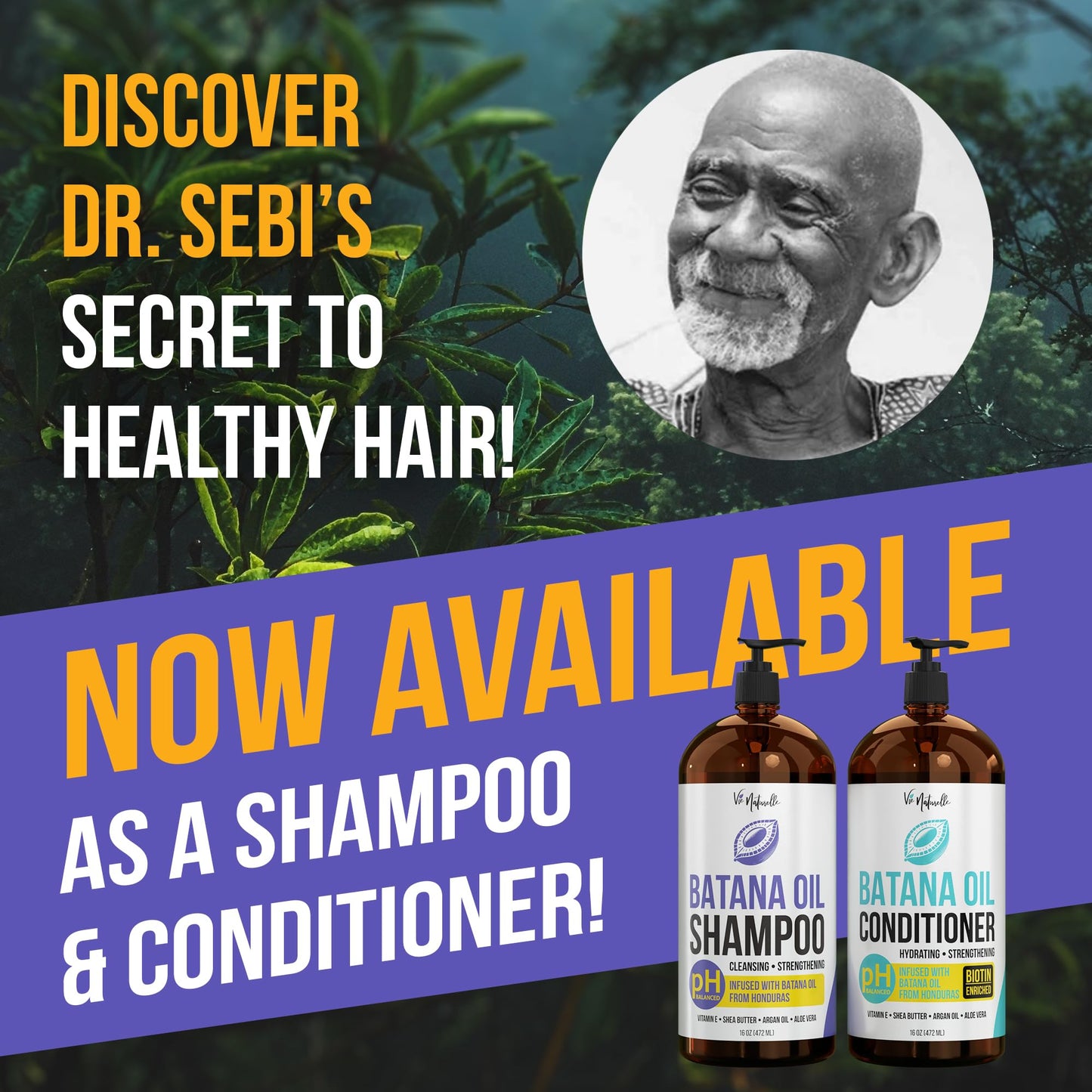 Vie Naturelle Hair Growth Shampoo and Conditioner Set - Batana Oil for Thinning Hair Men Women - 16 oz Each