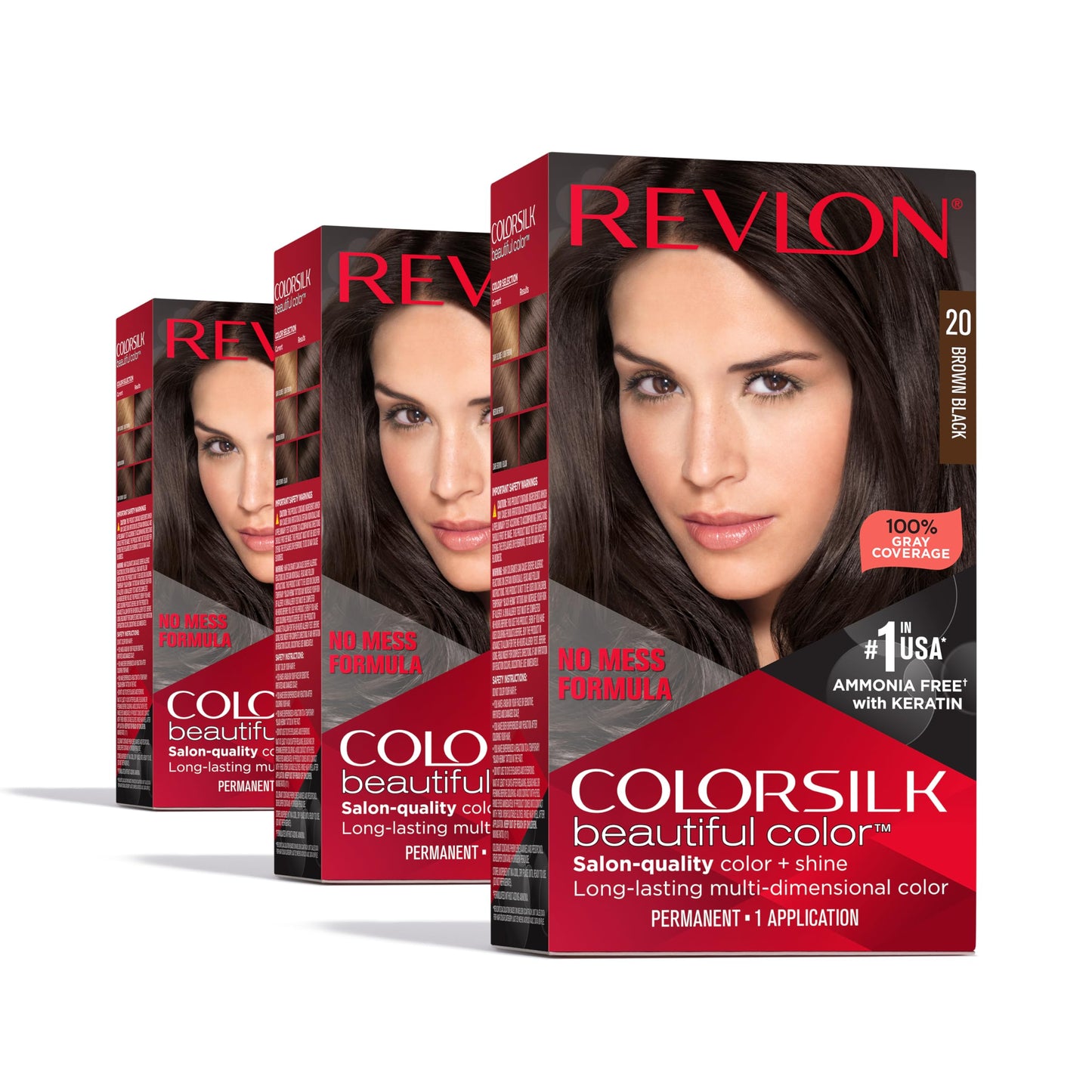 Revlon Colorsilk Beautiful Color Permanent Hair Color, (OLD VERSION) 20 Brown/Black (Pack of 3)