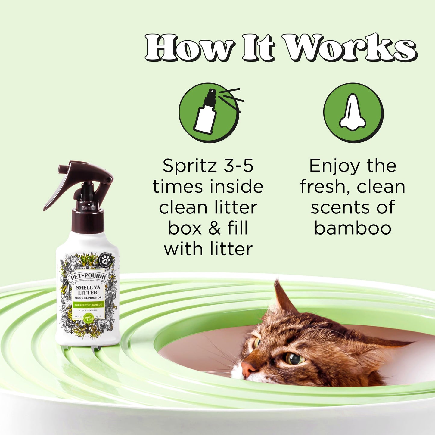 Poo-Pourri Purrfectly Bamboo Cat & Home Deodorizer 3.4oz – Plant-Based Odor Remover for Air, Carpet, Litter Box, Urine & Strong Pet Smells