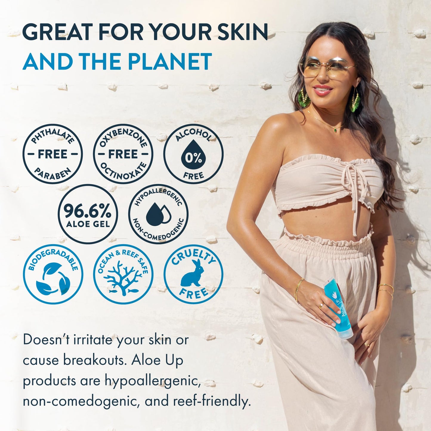 ALOE UP Aloe Ice Sunburn Relief Gel – 96.6% Pure Aloe Vera After Sun Jelly for Face & Body, Organic, Reef Safe, Alcohol & Fragrance Free, 4oz