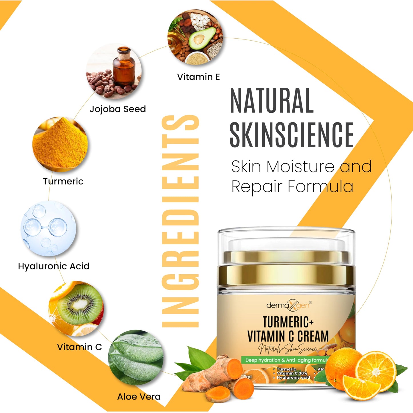 Turmeric Face Cream + 30% Vitamin C Glow Boosting Moisturizer & Skin Repairing, Hydrating with Organic Ingredients Anti-Aging Facial Cream, Normal