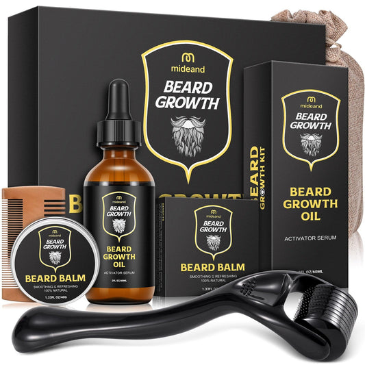 Beard Growth Kit - Beard Kit for Men, Beard Growth Oil (2oz), Beard Balm, Beard Comb, Massager for Spot/Patchy Beard - Christmas, Anniversary
