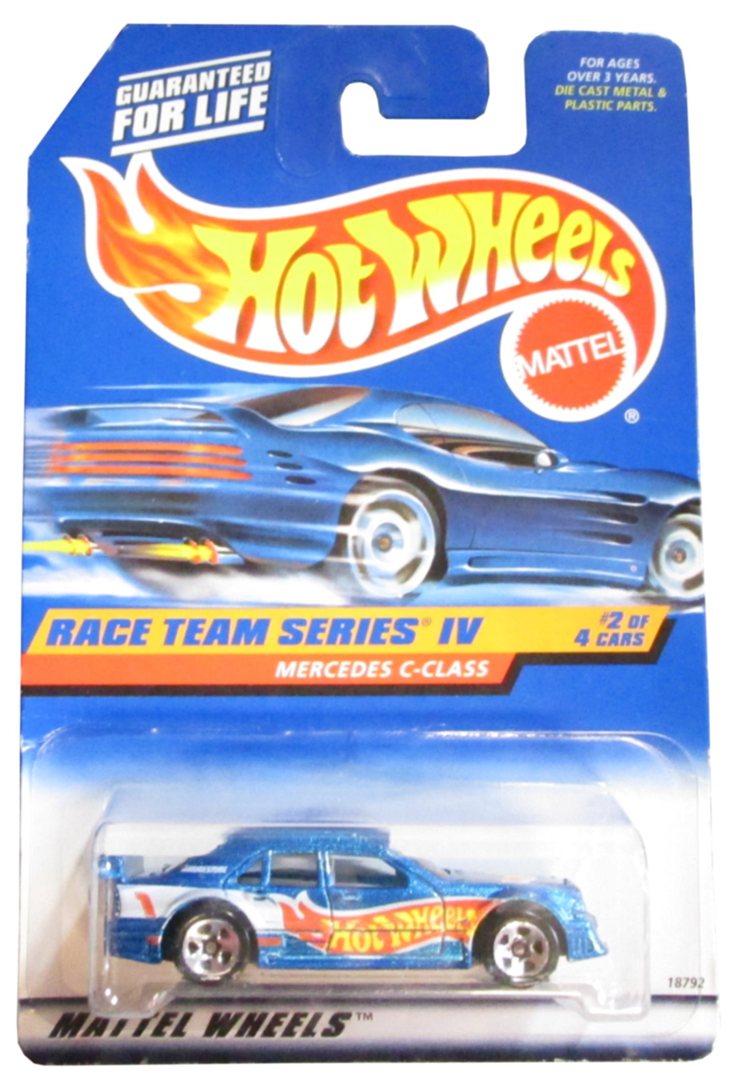 Hot Wheels Mattel 1998 1:64 Scale Race Team Series IV Blue Mercedes C-Class Die Cast Car 2/4