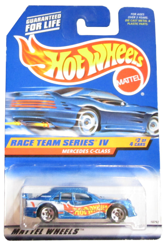 Hot Wheels Mattel 1998 1:64 Scale Race Team Series IV Blue Mercedes C-Class Die Cast Car 2/4