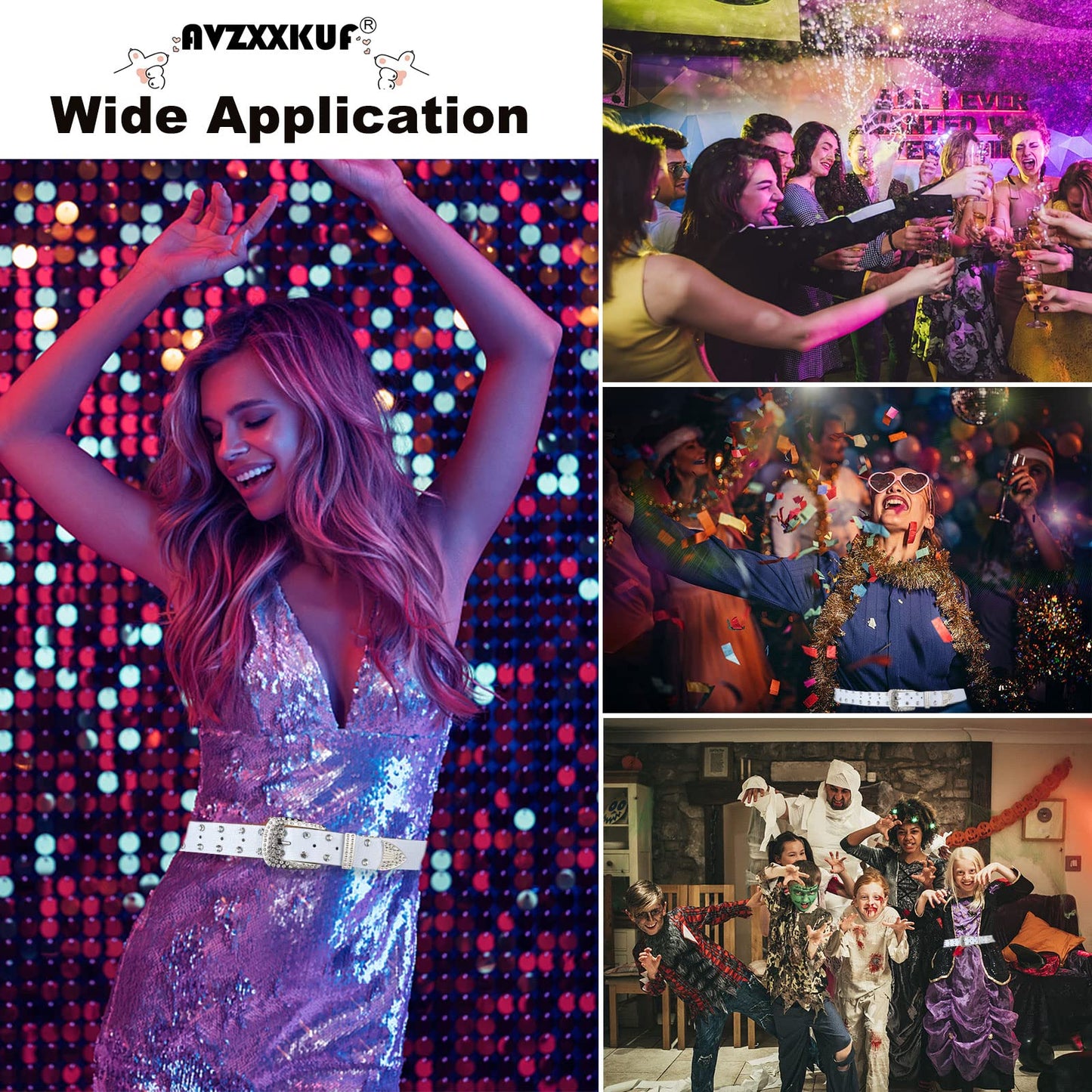 AVZXXKUF Rhinestone Studded Western Leather Belt Rhinestone Belt for Women Men Vintage Cowgirl Bling Design Waist Belts for Pants Jeans Dresses(White)