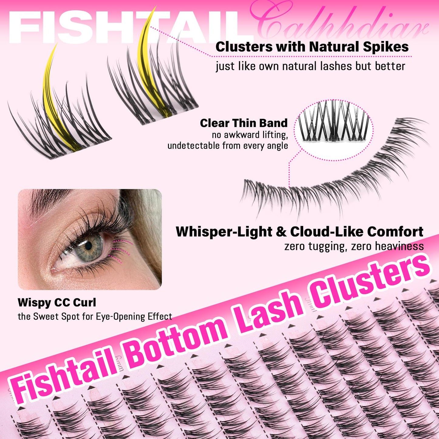 calphdiar Natural Bottom Lash Clusters Wispy Bottom Lashes Fishtail Lower Eyelash Extensions 5mm 6mm Individual Lashes CC Curl Clear Thin Band Bottom Beauty and Personal Care calphdiar