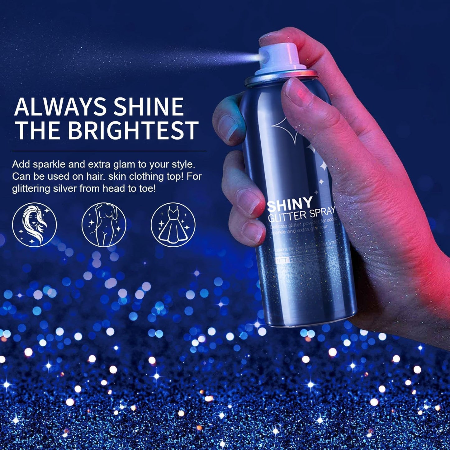 HANYWIL Body Glitter, Glitter Spray for Hair and Body, Spray, Hairspray Clothes, Long-Lasting Shimmer Suitable Stage, Festival Rave Makeup Prom 2.11