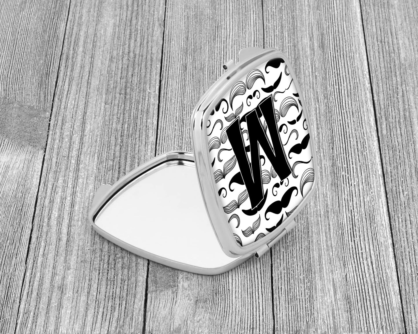 Caroline's Treasures CJ2009-MSCM Letter M Moustache Initial Compact Mirror Decorative Travel Makeup Mirror for Women Girls Gifts Pocket Makeup Mirror