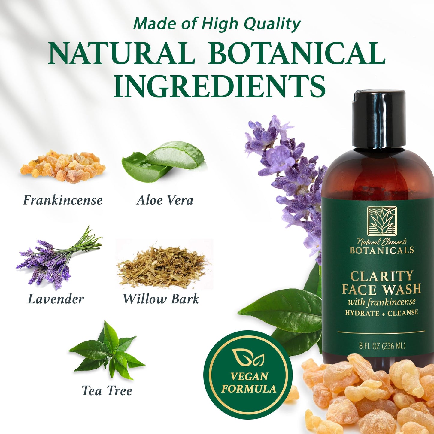 Natural Elements Botanicals Face & Body Wash with Frankincense, Aloe Vera & Salicylic Acid | Soothing, Calming, Anti-Aging, Daily Facial Cleanser |