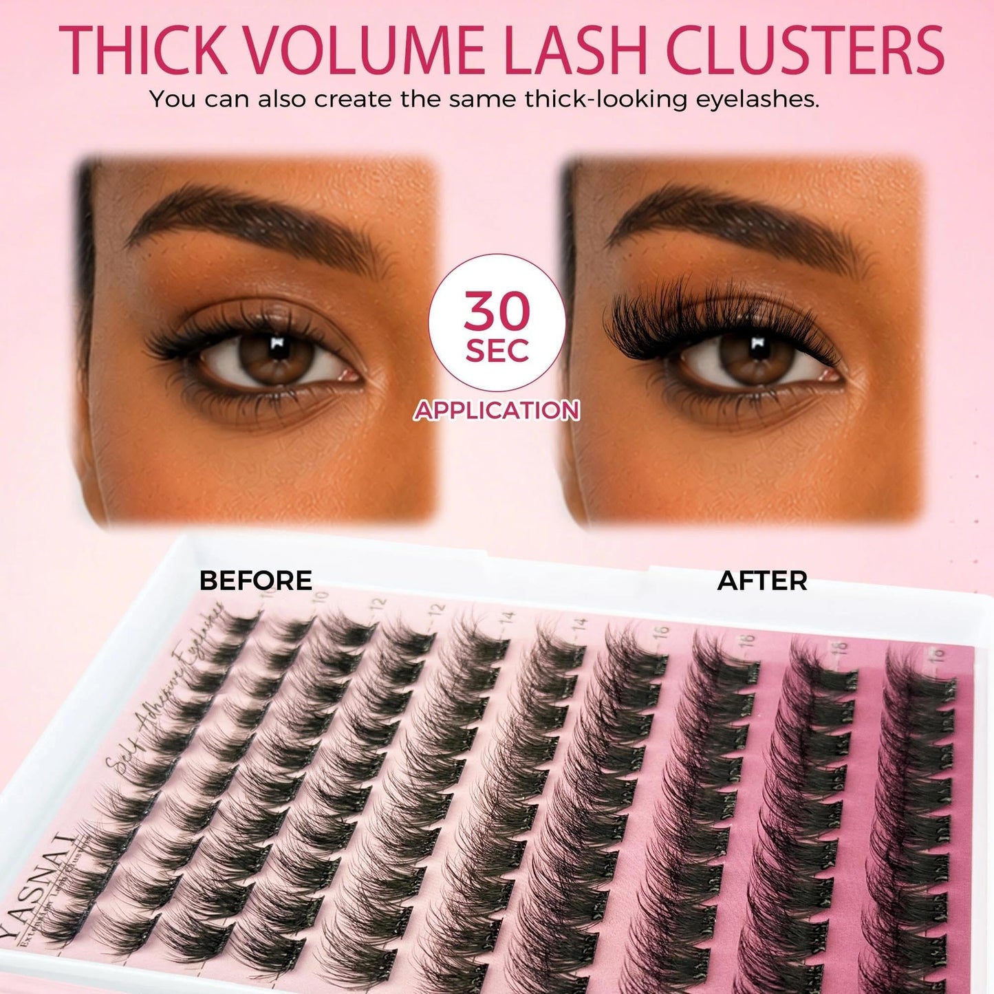 Self Adhesive Eyelashes Mink Lash Fluffy Self-Adhesive Lash Clusters Full 10-18mm YASNAI Wispy Pre Glued Eyelash Cluster, Volume Waterproof Press on Beauty and Personal Care YASNAI