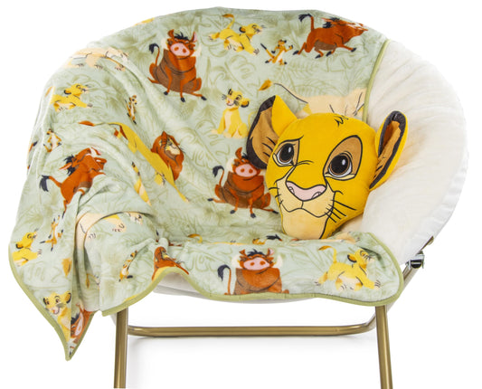 Jay Franco Disney Lion King Simba Nogginz Set - 40 x 50 Inch Lightweight Travel Throw Blanket & Plush Pillow with - Kids Super Soft 2 Piece Safari…
