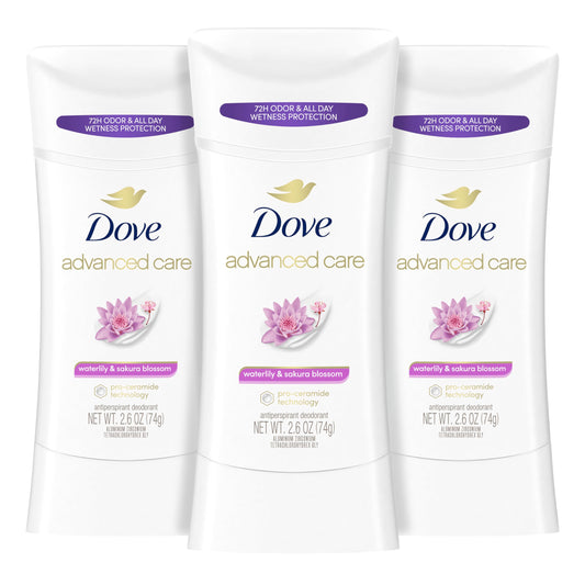 Dove Advanced Care Antiperspirant Deodorant Stick Waterlily & Sakura Blossom 3ct For underarm care with Pro Ceramide technology with 72-hour odor Beauty and Personal Care Dove